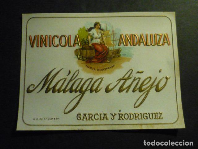 Alte Etiketten: ETIQUETA VINICOLA ANDALUZA MALAGA A&Ntilde;EJO 9 X 11,5 CM