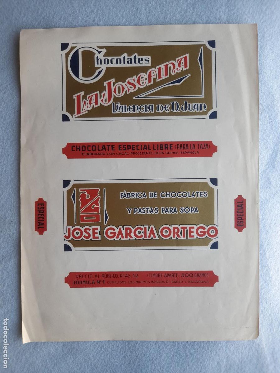 Etiquetas antiguas: Cubierta de Chocolates La Josefina. Valencia de D. Juan.