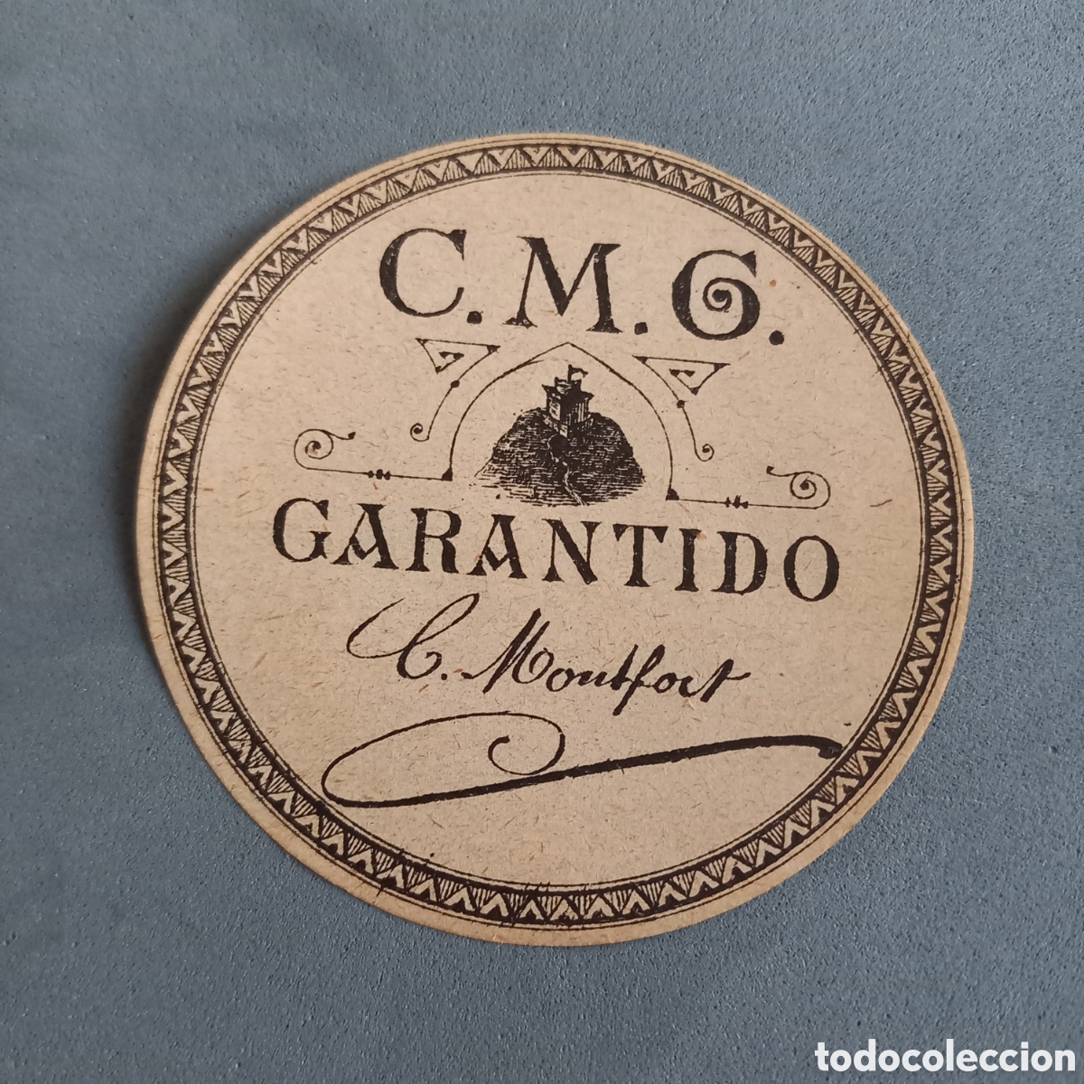 Etiquetas antiguas: Antigua etiqueta de Ginebra Carlos Montfort, C.M.G., Barcelona. A&ntilde;os 50 - 60