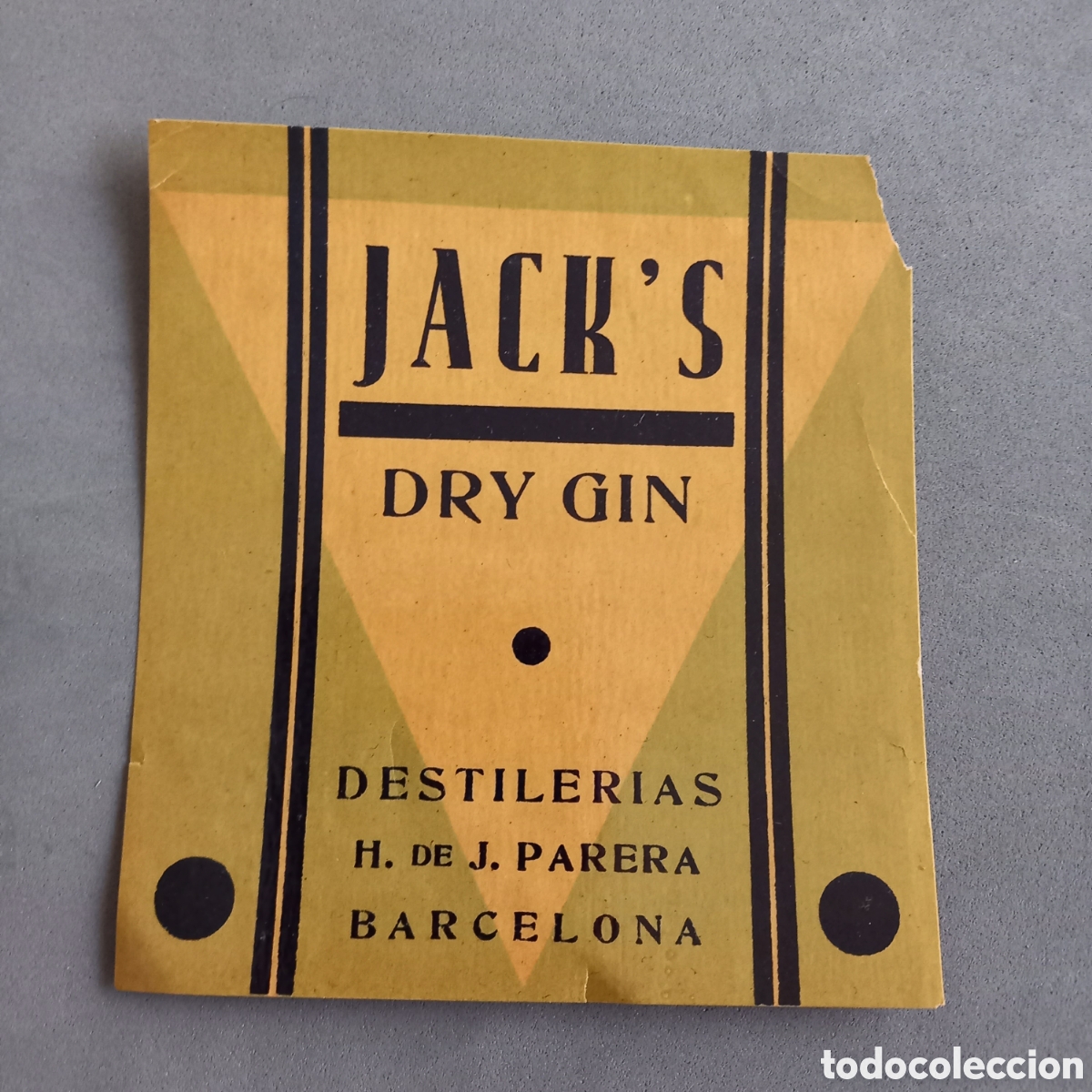Etiquetas antiguas: Antigua etiqueta de JACK'S Dry Gin, Ginebra de Destiler&iacute;as Hija de Juan Parera Barcelona. A&ntilde;os 50-60