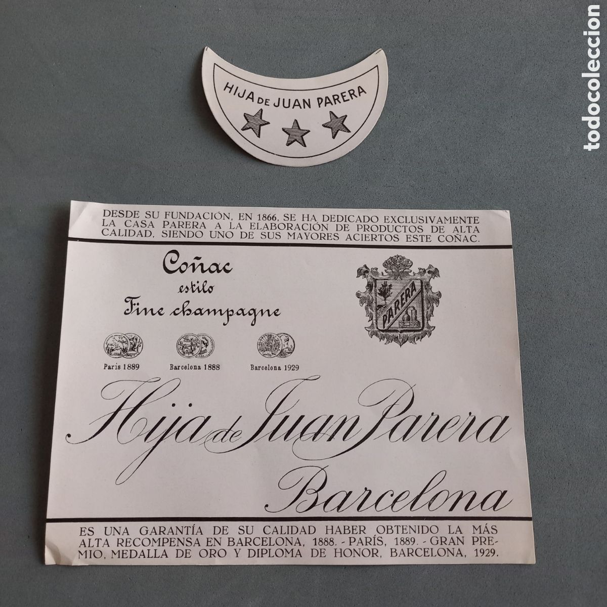 Old Labels: Antigua etiqueta Co&ntilde;ac estilo Fine Champagne, Destiler&iacute;as Hija de Juan Parera Barcelona. A&ntilde;os 50-60