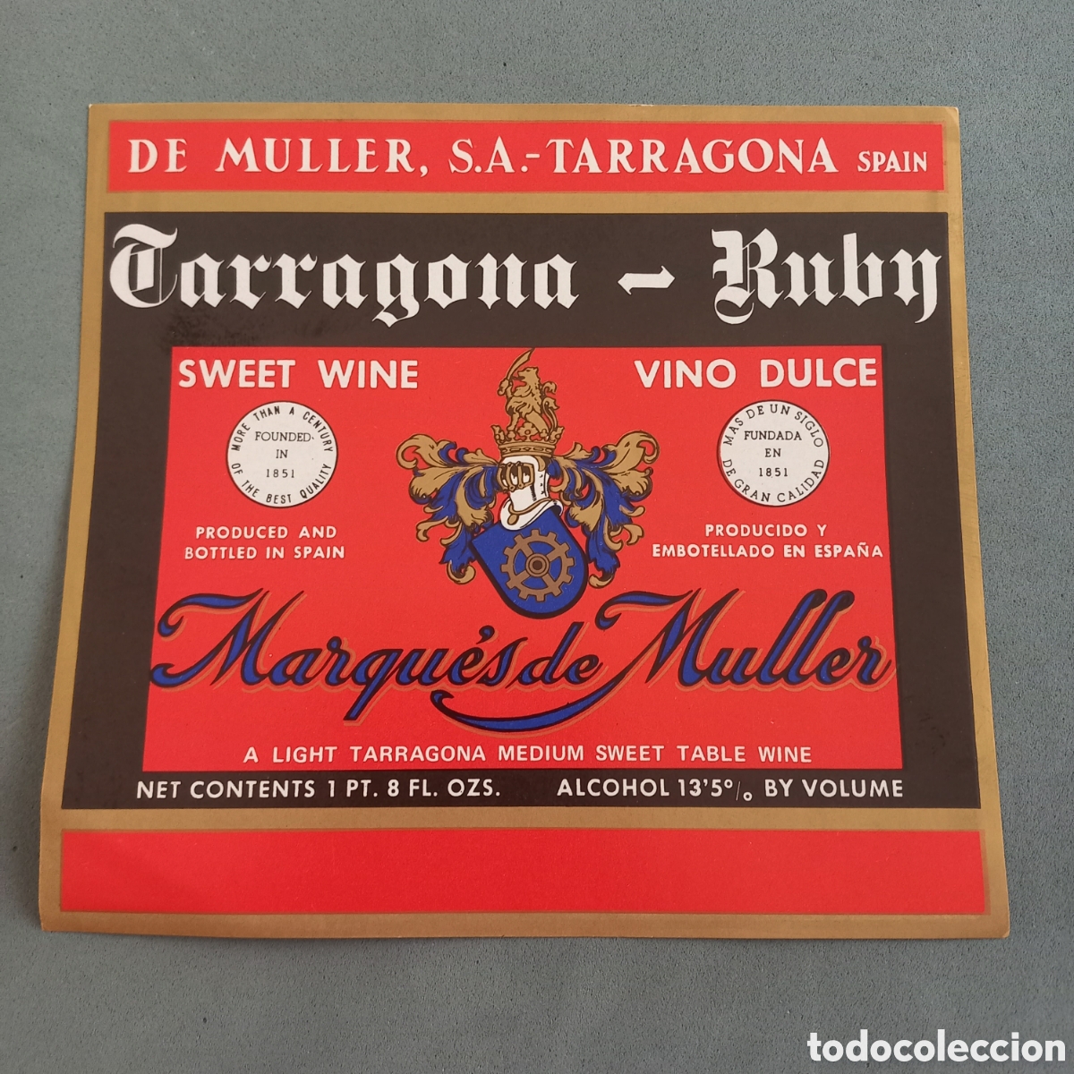 Etichette antiche: Antigua etiqueta de vino dulce MARQU&Eacute;S DE MULLER (De M&uuml;ller, Tarragona). A&ntilde;os 60 - 70
