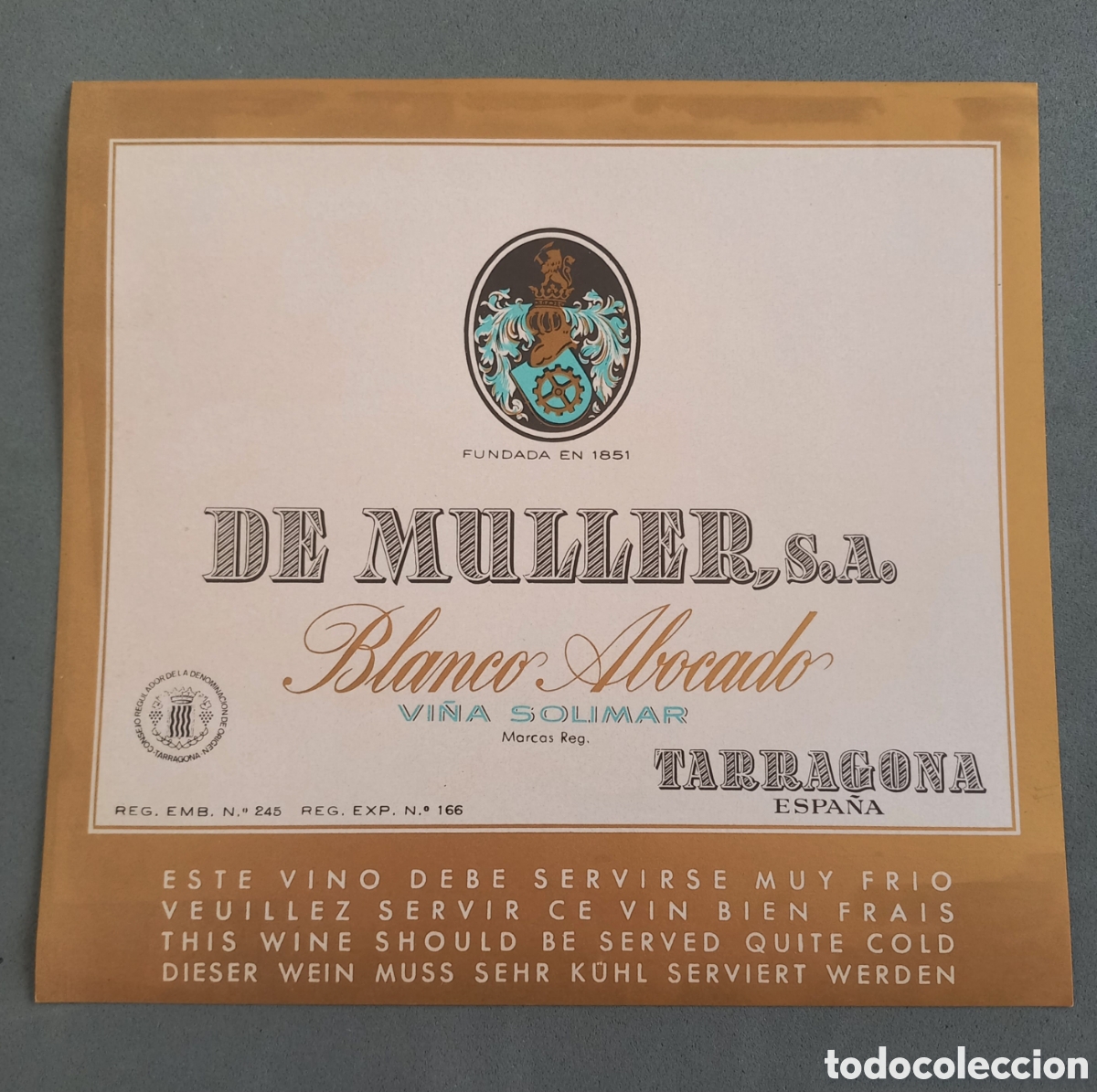 Alte Etiketten: Antigua etiqueta de vino Blanco Abocado Solimar (De M&uuml;ller Tarragona). A&ntilde;os 60-70