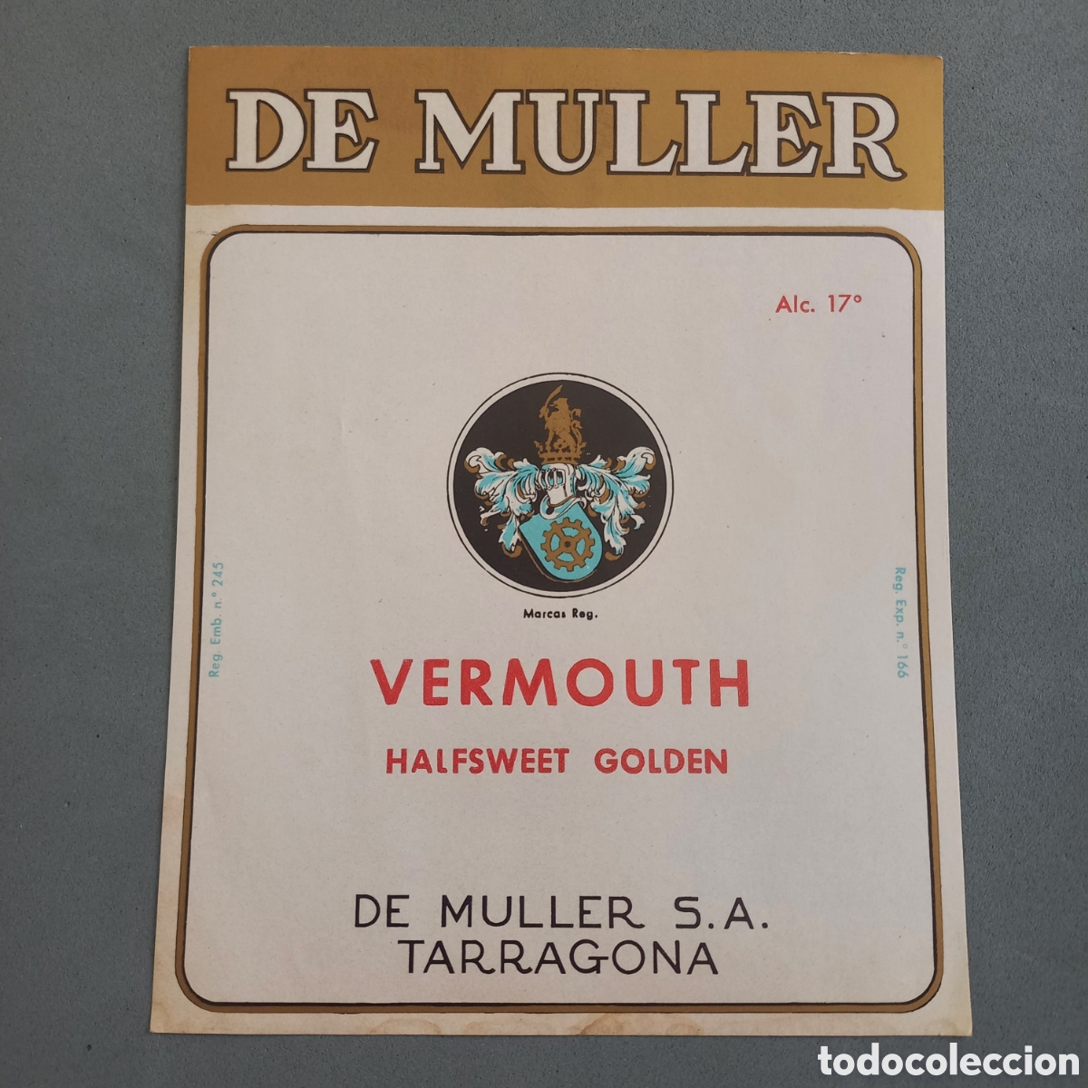 Alte Etiketten: Antigua etiqueta deVermouth Halfsweet golden de las Bodegas De Muller, Tarragona A&ntilde;os 60 - 70