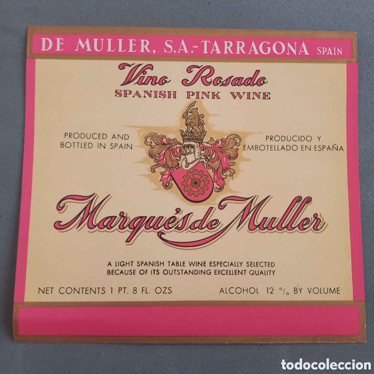 Alte Etiketten: Antigua etiqueta de vino rosado Marqu&eacute;s de Muller de Bodegas De Muller, Tarragona A&ntilde;os 60 - 70