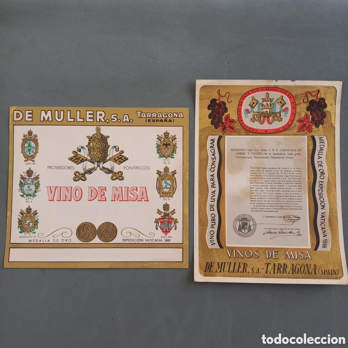 Alte Etiketten: Antigua etiqueta de Vino de Misa de Bodegas De Muller, Tarragona A&ntilde;os 60 - 70
