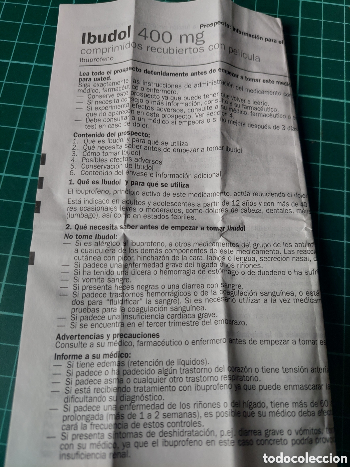 Etiquetas antiguas: PR&Oacute;SPETO MEDICAMENTOS IBUDOL 400 MG REDUCE DOLOR - Foto 1