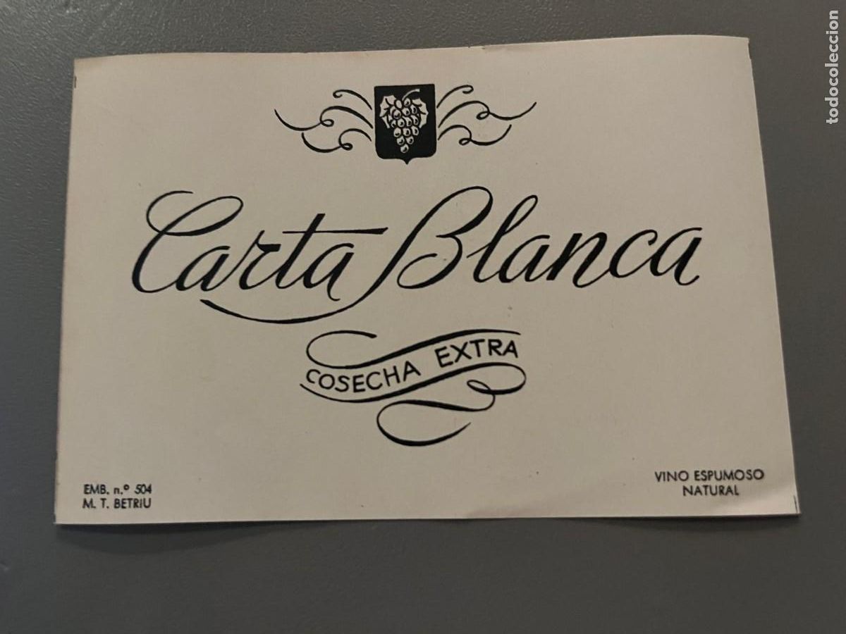 Etiquetas antiguas: etiqueta carta Blanca vino espumoso