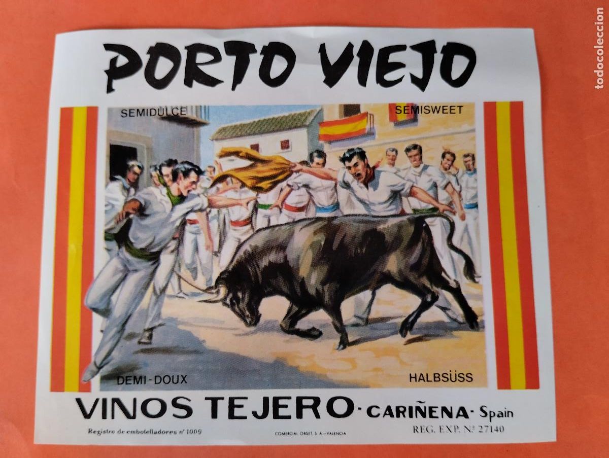 Etiquetas antiguas: ETIQUETA PORTO VIEJO SEMIDULCE SEMISWEET VINOS TEJERO CARI&Ntilde;ENA ZARAGOZA