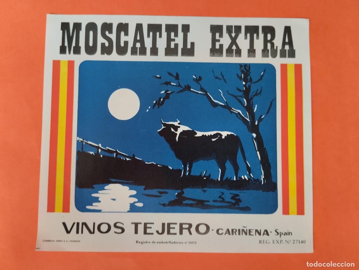Etiquetas antiguas: ETIQUETA VINOS TEJERO MOSCATEL EXTRA CARI&Ntilde;ENA ZARAGOZA