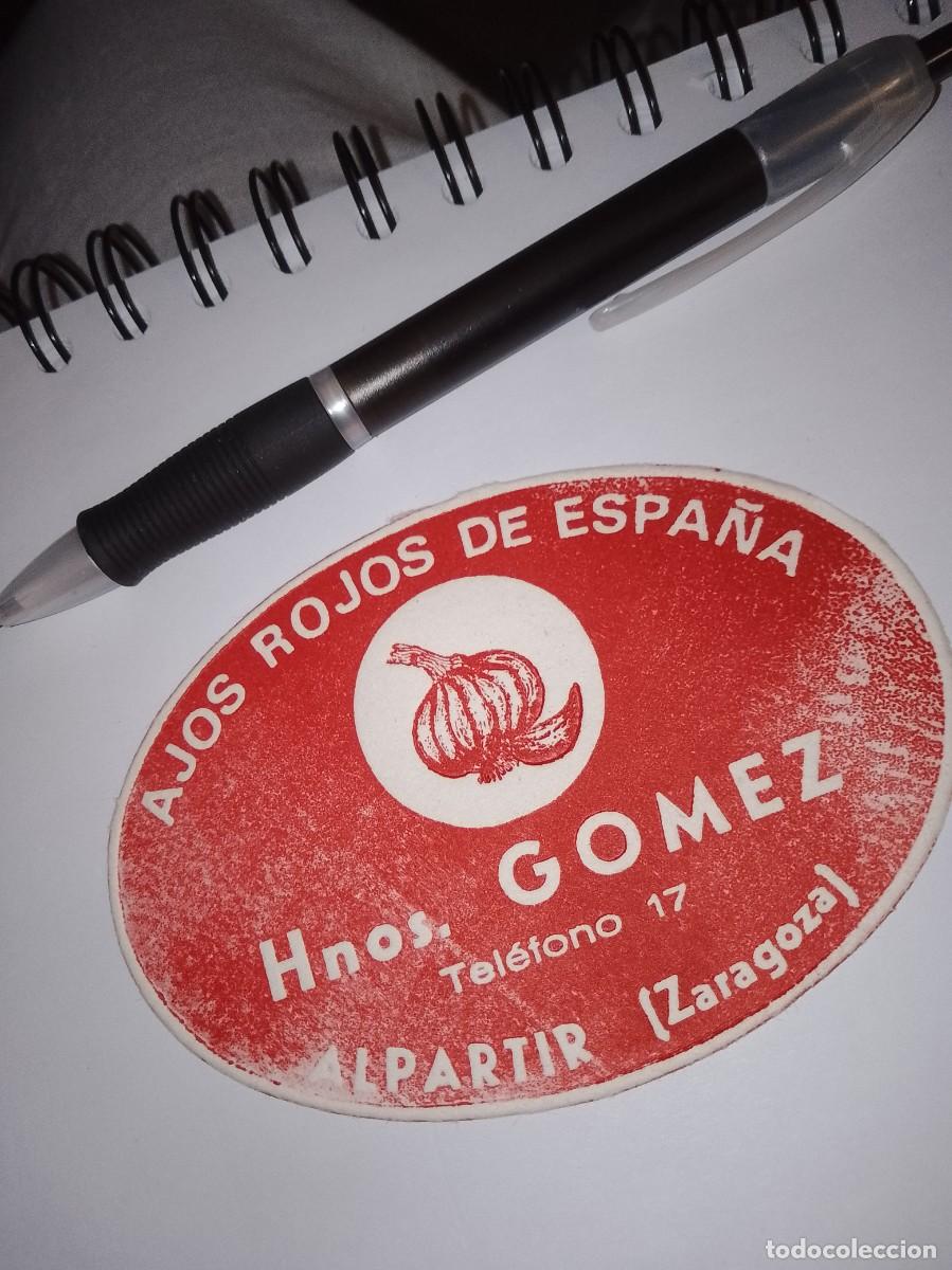 Etiquetas antiguas: Etiqueta a&ntilde;os 40 50 ajos de Espa&ntilde;a G&oacute;mez Zaragoza de una vieja imprenta