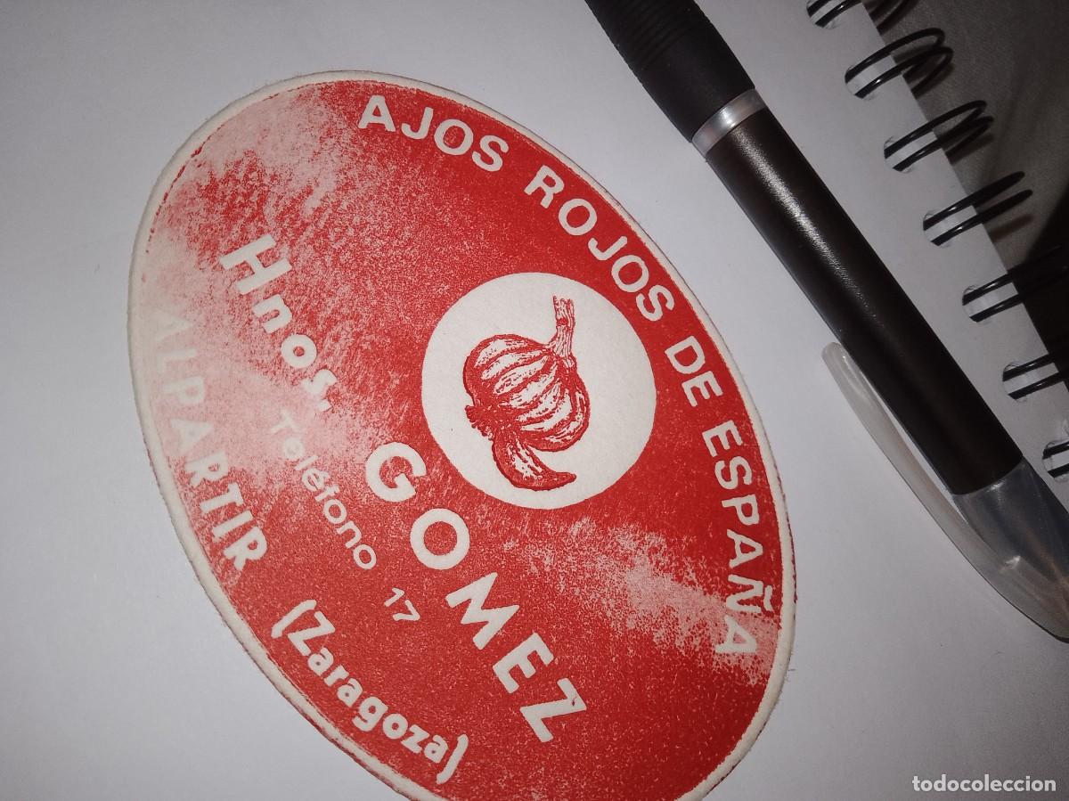 Etiquetas antiguas: Etiqueta ajos rojos de Espa&ntilde;a G&oacute;mez Zaragoza de una vieja imprenta