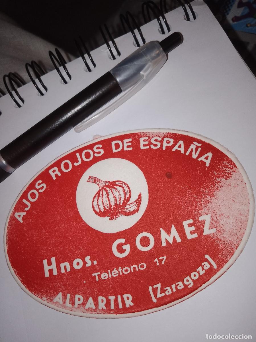 Etiquetas antiguas: Etiqueta ajos rojos de Espa&ntilde;a G&oacute;mez Zaragoza de una vieja imprenta