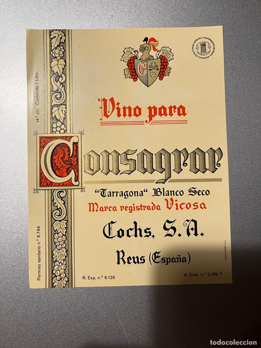 Etiquetas antiguas: vino para Consagrar Cochs Reus Tarragona