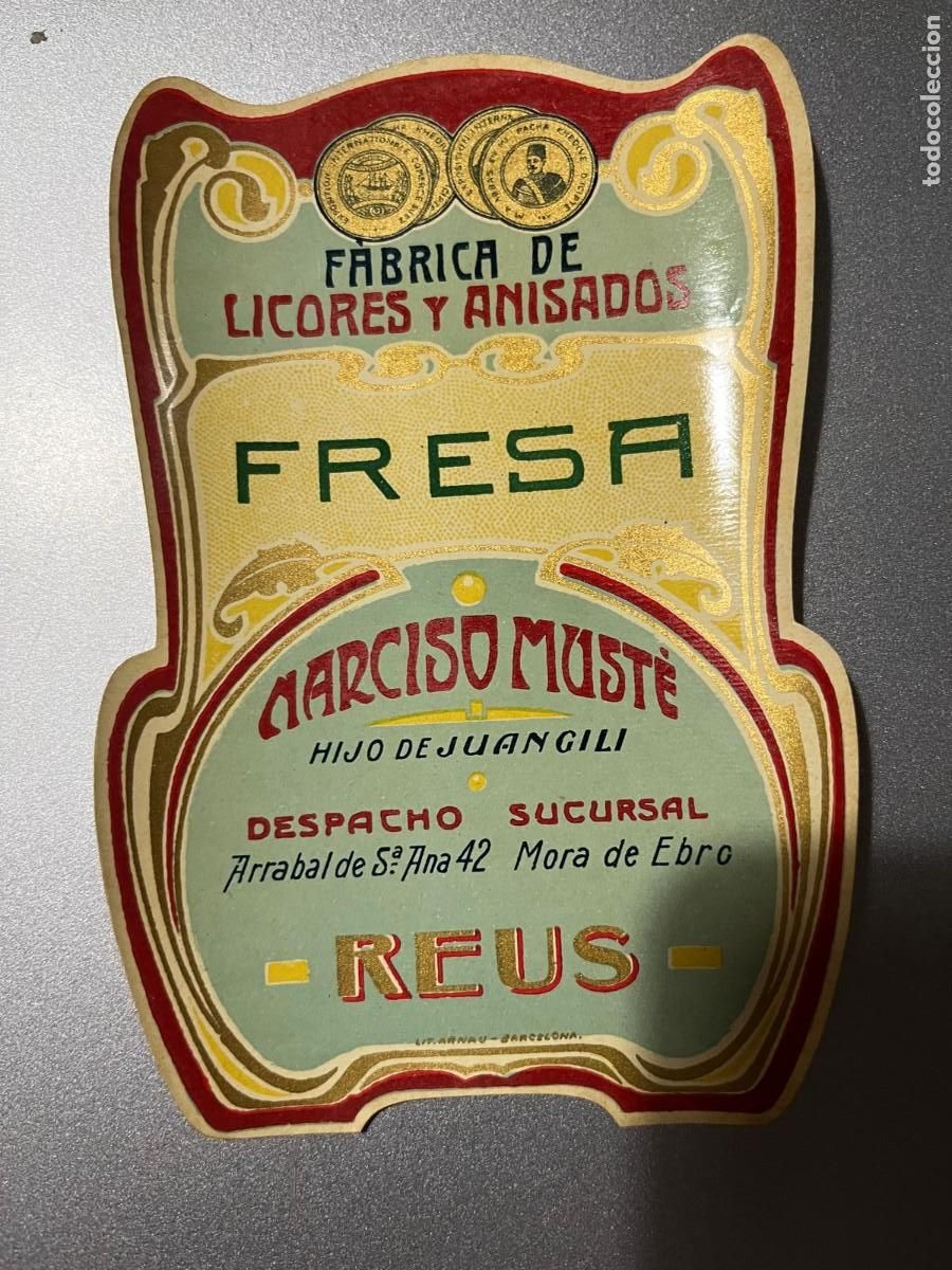 Etiquetas antiguas: Fresa Narciso Must&eacute; Reus Tarragona