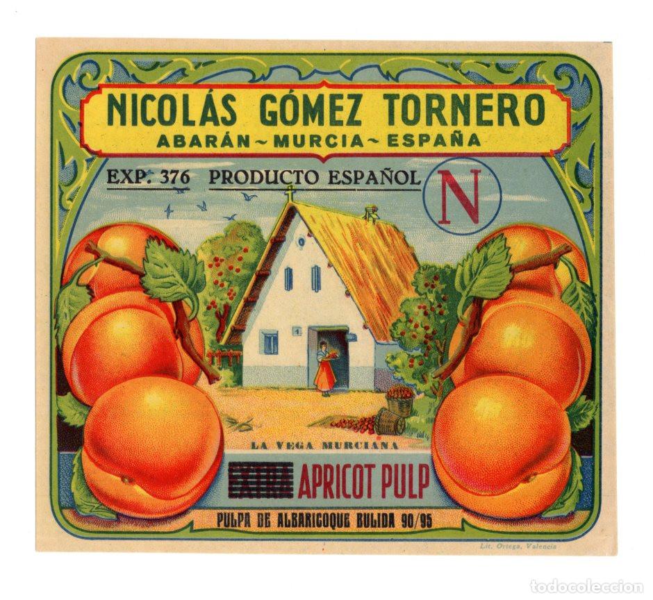 Etiquetas antiguas: ETIQUETA EXPORTACI&Oacute;N DE PULPA DE ALBARICOQUE (APRICOT PULP) NICOL&Aacute;S G&Oacute;MEZ TORNERO, ABAR&Aacute;N, MURCIA.