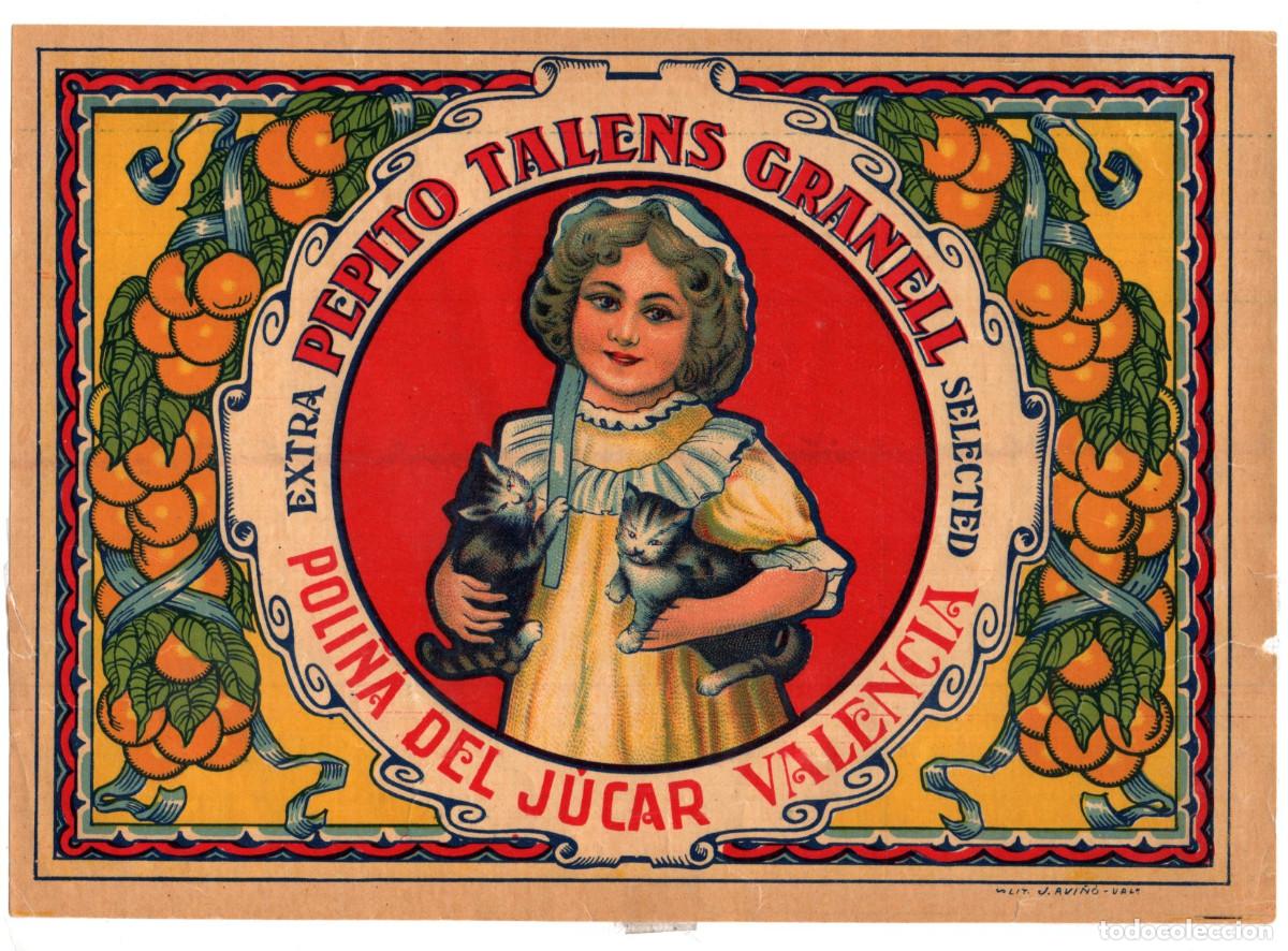 Etiquetas antiguas: ETIQUETA CAJ&Oacute;N DE NARANJAS PEPITO TALENS GRANELL, POLI&Ntilde;&Aacute; DEL J&Uacute;CAR, VALENCIA, LITOGRAF&Iacute;A J. AVI&Ntilde;&Oacute;.