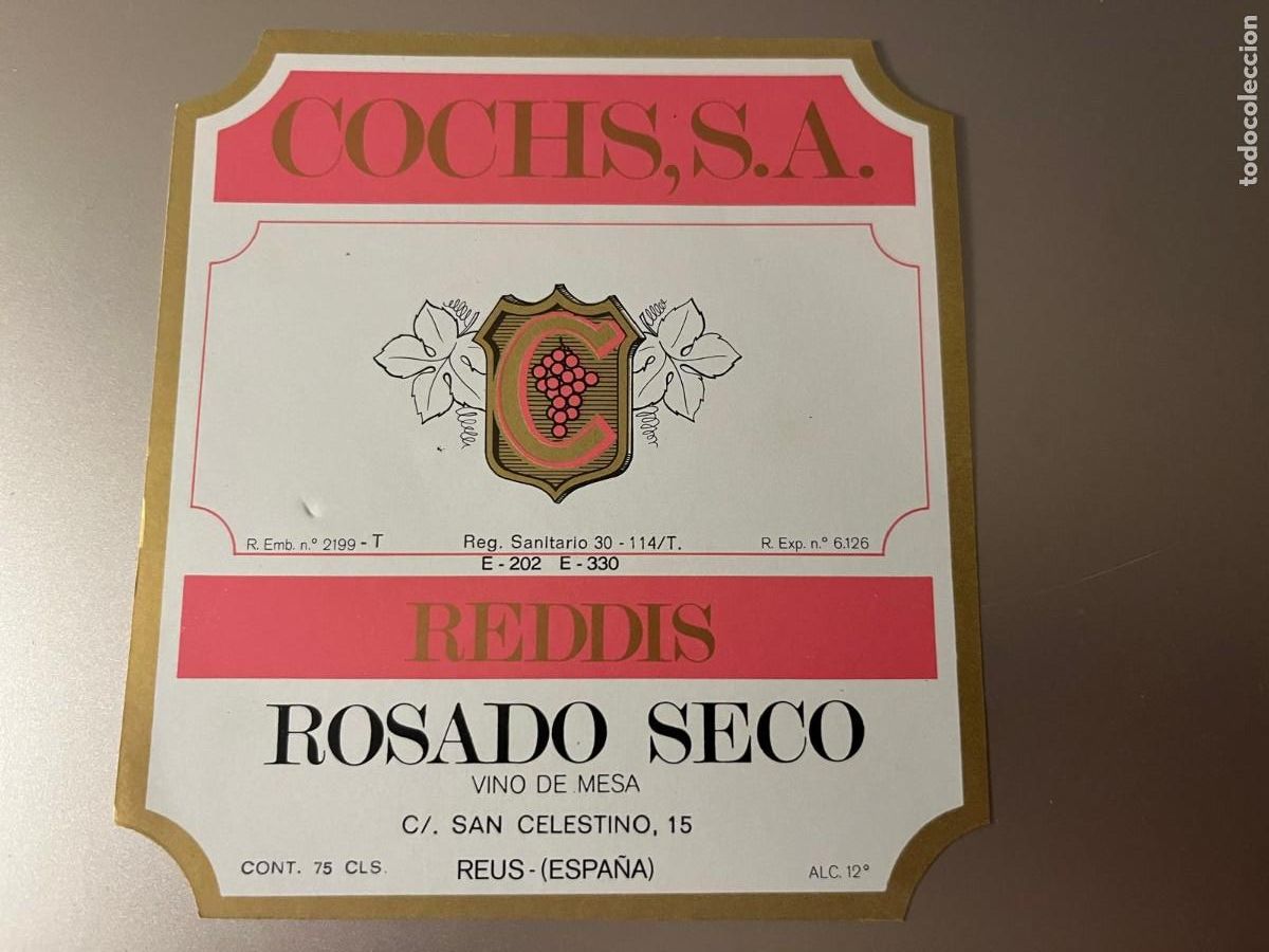 Etiquetas antiguas: Rosado Seco COCHS Reus Tarragona