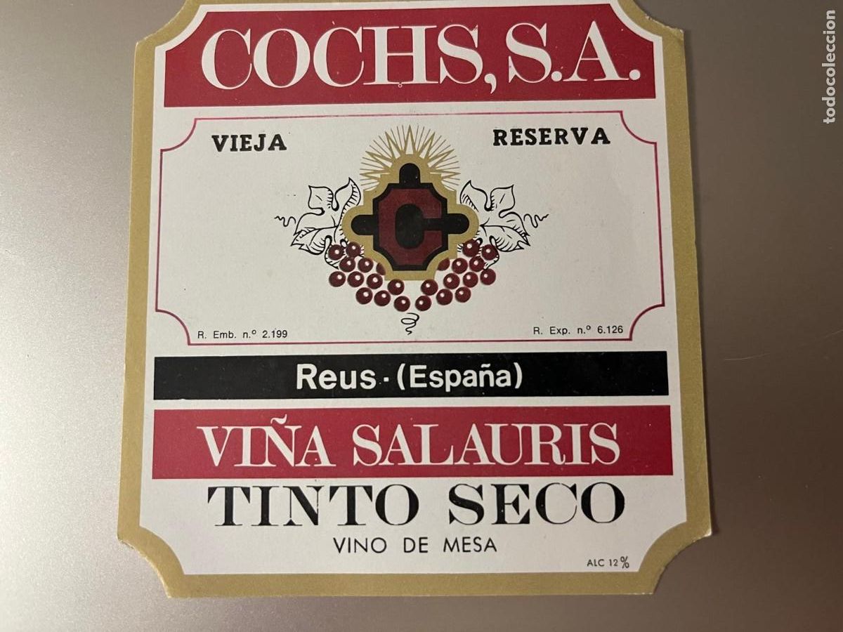 Etiquetas antiguas: Cochs vi&ntilde;a Salauris Tinto seco Reus Tarragona