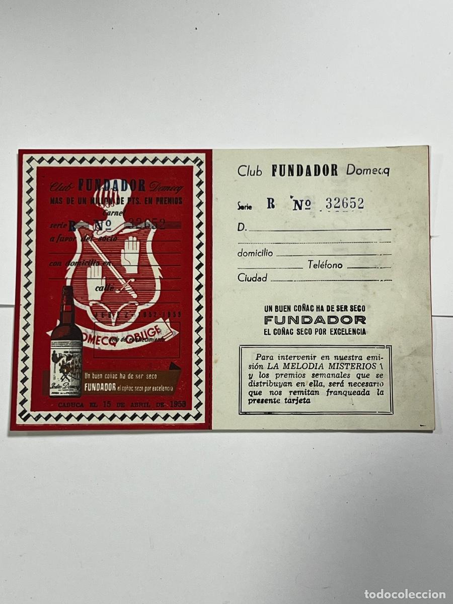 Etiquetas antiguas: CLUB FUNDADOR DOMECQ. CARNET PARA PARTICIPAR EN EL SORTEO. 1953.