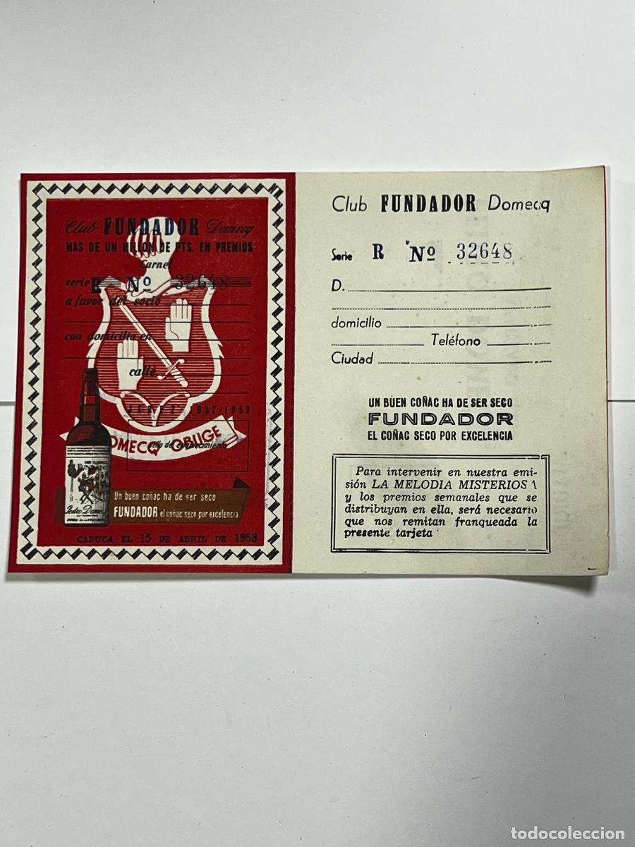 Etiquetas antiguas: CLUB FUNDADOR DOMECQ. CARNET PARA PARTICIPAR EN EL SORTEO. 1953.