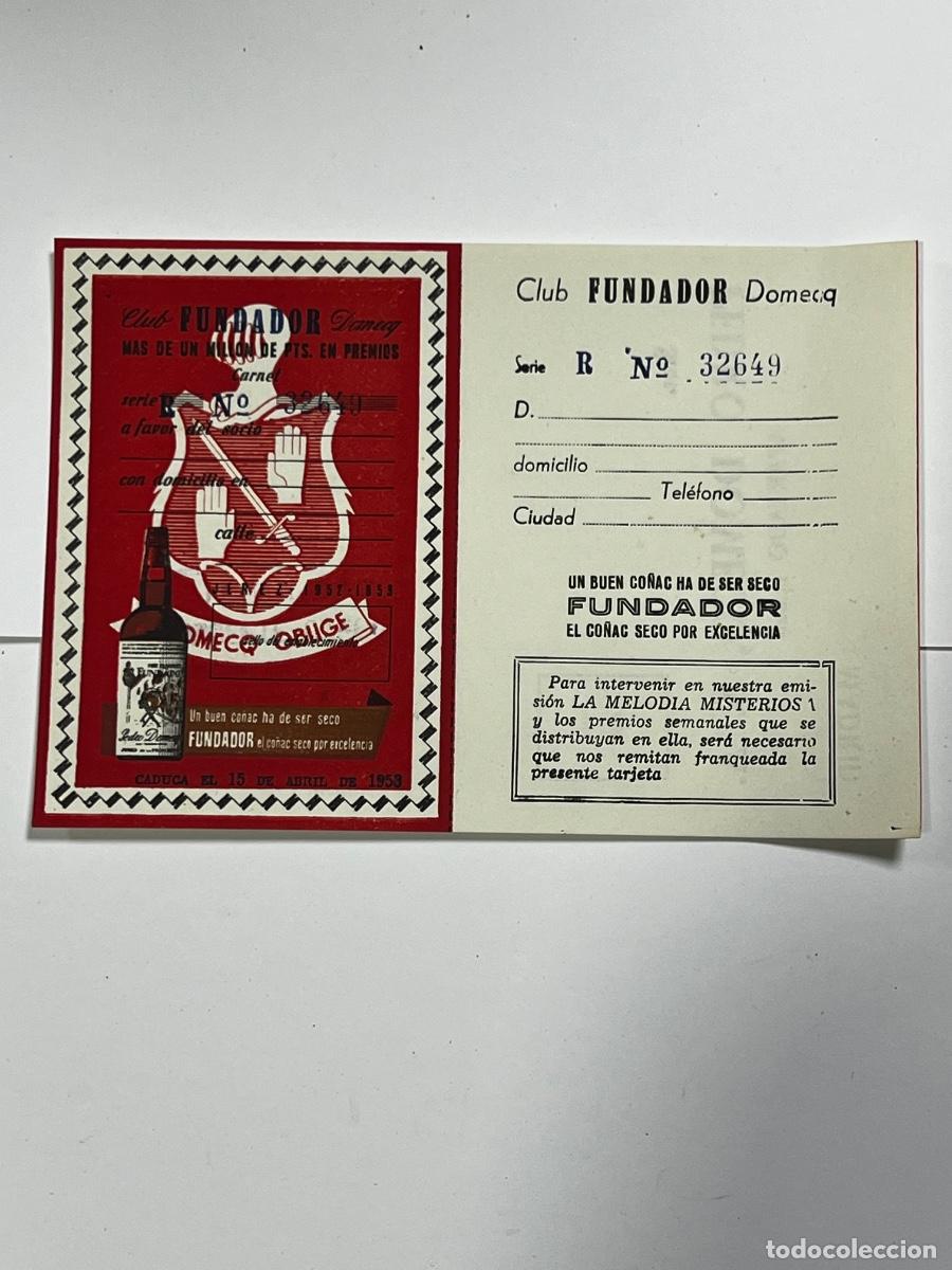 Etiquetas antiguas: CLUB FUNDADOR DOMECQ. CARNET PARA PARTICIPAR EN EL SORTEO. 1953.