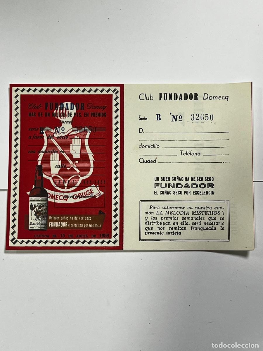 Etiquetas antiguas: CLUB FUNDADOR DOMECQ. CARNET PARA PARTICIPAR EN EL SORTEO. 1953.