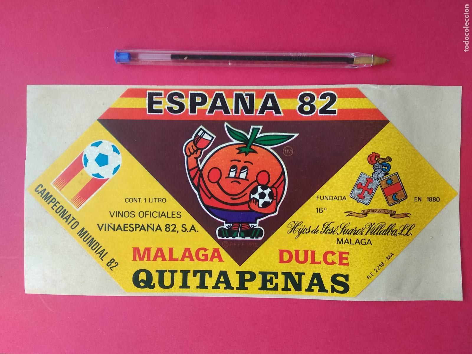 Etiquetas antiguas: ETIQUETA DE VINO MALAGA HIJOS DE JOSE SUAREZ VILLALBA , QUITAPENAS MALAGA DULCE ESPA&Ntilde;A 82
