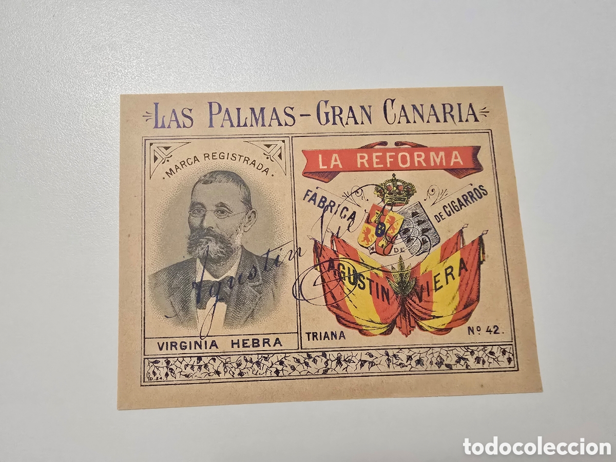 Alte Etiketten: etiqueta litografiada antigua de la f&aacute;brica de cigarros &rdquo;La Reforma&rdquo; de Agust&iacute;n Viera