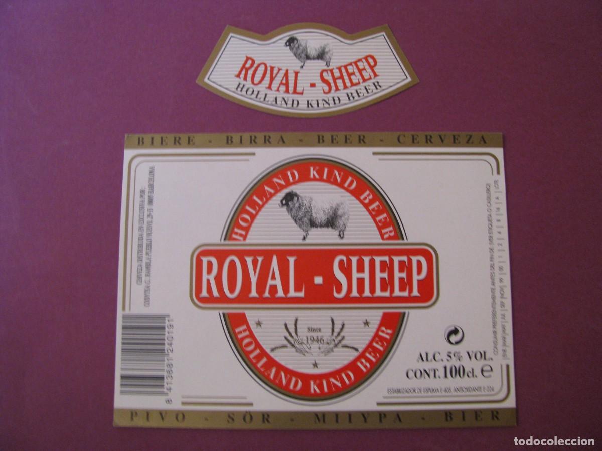 Etiquetas antiguas: ETIQUETA Y COLLARIN DE CERVEZA HOLANDESA ROYAL SHEEP, 100 CL.