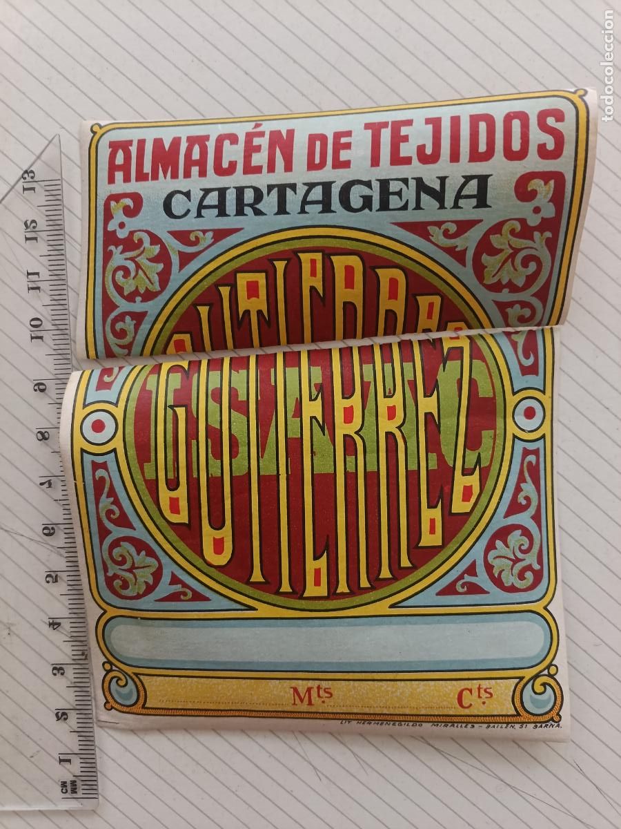 Etiquetas antiguas: Etiqueta de tejidos GUTIERREZ de Cartagena (Murcia)