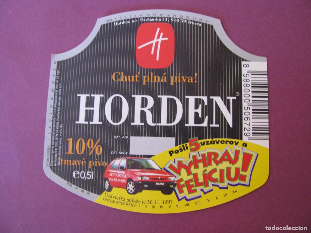 Etiquetas antiguas: ETIQUETA DE CERVEZA HORDEN ESLOVAQUIA. TMAVE PIVO 10%
