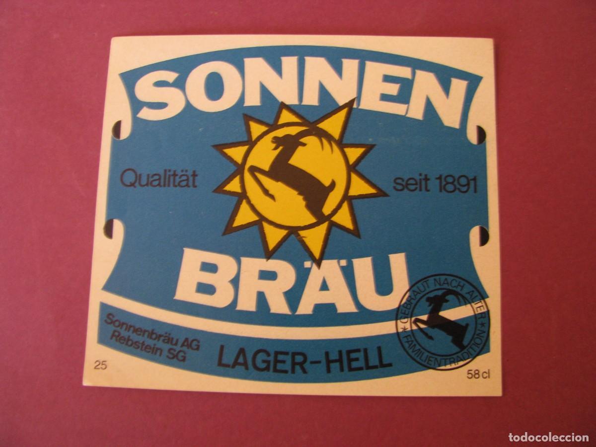 Etiquetas antiguas: ETIQUETA DE CERVEZA SONNEN BR&Auml;U, SUIZA.
