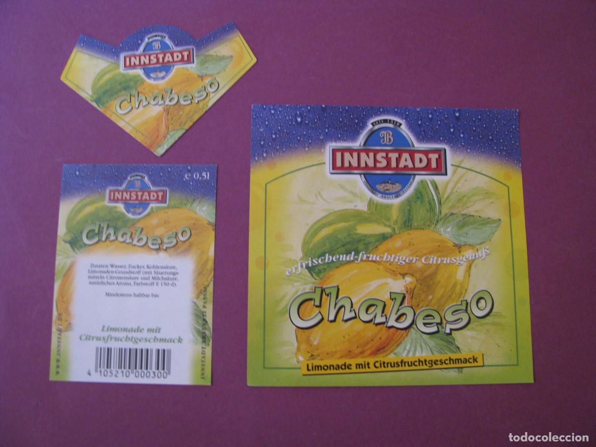 Etichette antiche: ETIQUETA, COLLARIN Y CONTRAETIQUETA DE MARCA INNSTADT, ALEMANIA. CHABESO, LIMONADA