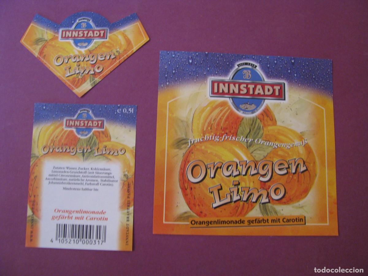 Alte Etiketten: ETIQUETA, COLLARIN Y CONTRAETIQUETA DE MARCA INNSTADT, ALEMANIA. LIMONADA DE NARANJA