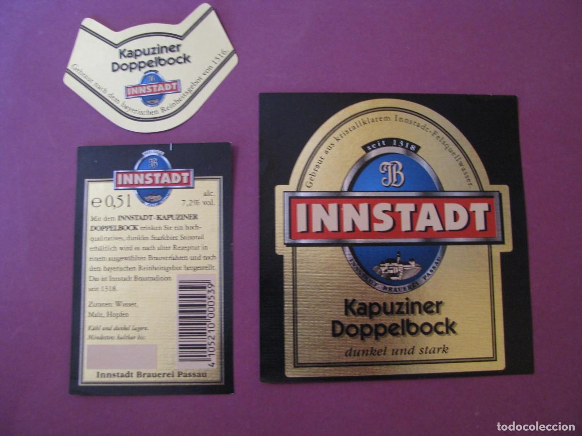 &Eacute;tiquettes anciennes: ETIQUETA, COLLARIN Y CONTRAETIQUETA DE MARCA INNSTADT, ALEMANIA. CERVEZA KAPUZINER DOPPELBOCK