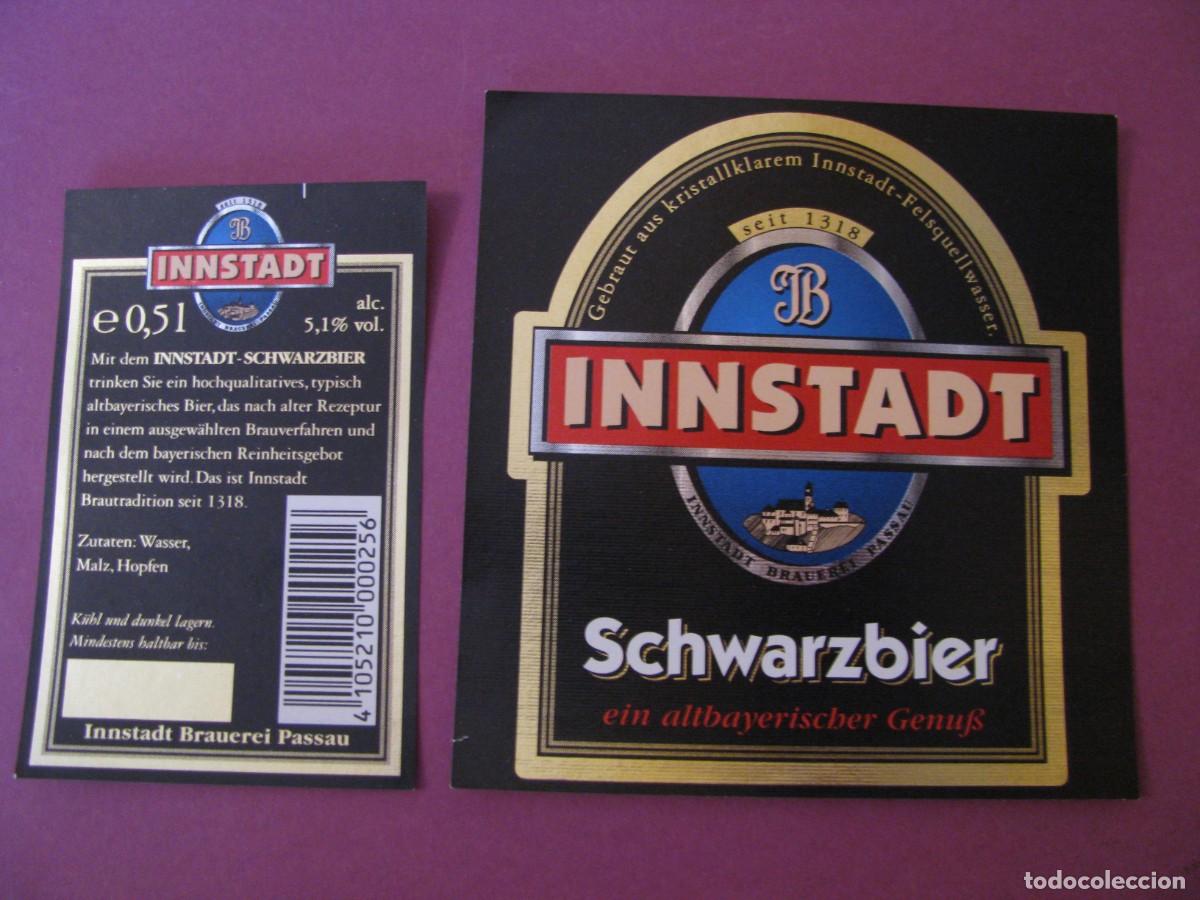 Etiquetas antiguas: ETIQUETA Y CONTRAETIQUETA DE MARCA INNSTADT, ALEMANIA. CERVEZA SCHWARZBIER