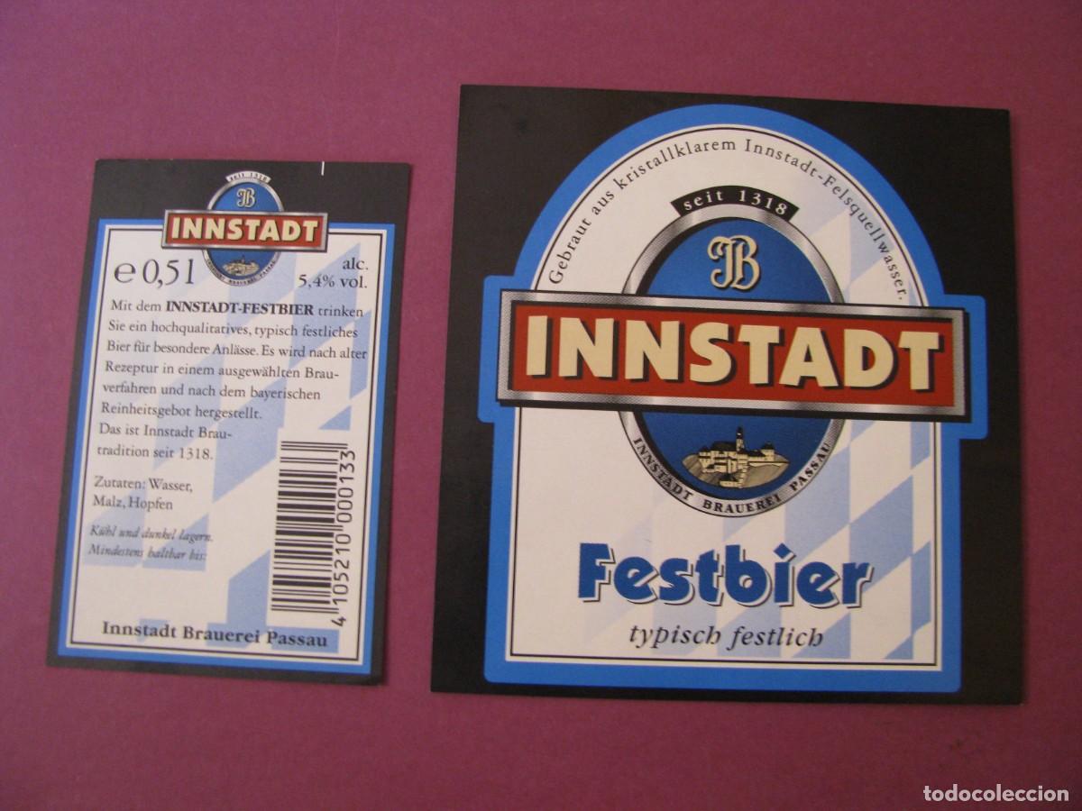 Etiquetas antiguas: ETIQUETA Y CONTRAETIQUETA DE MARCA INNSTADT, ALEMANIA. CERVEZA FESTBIER