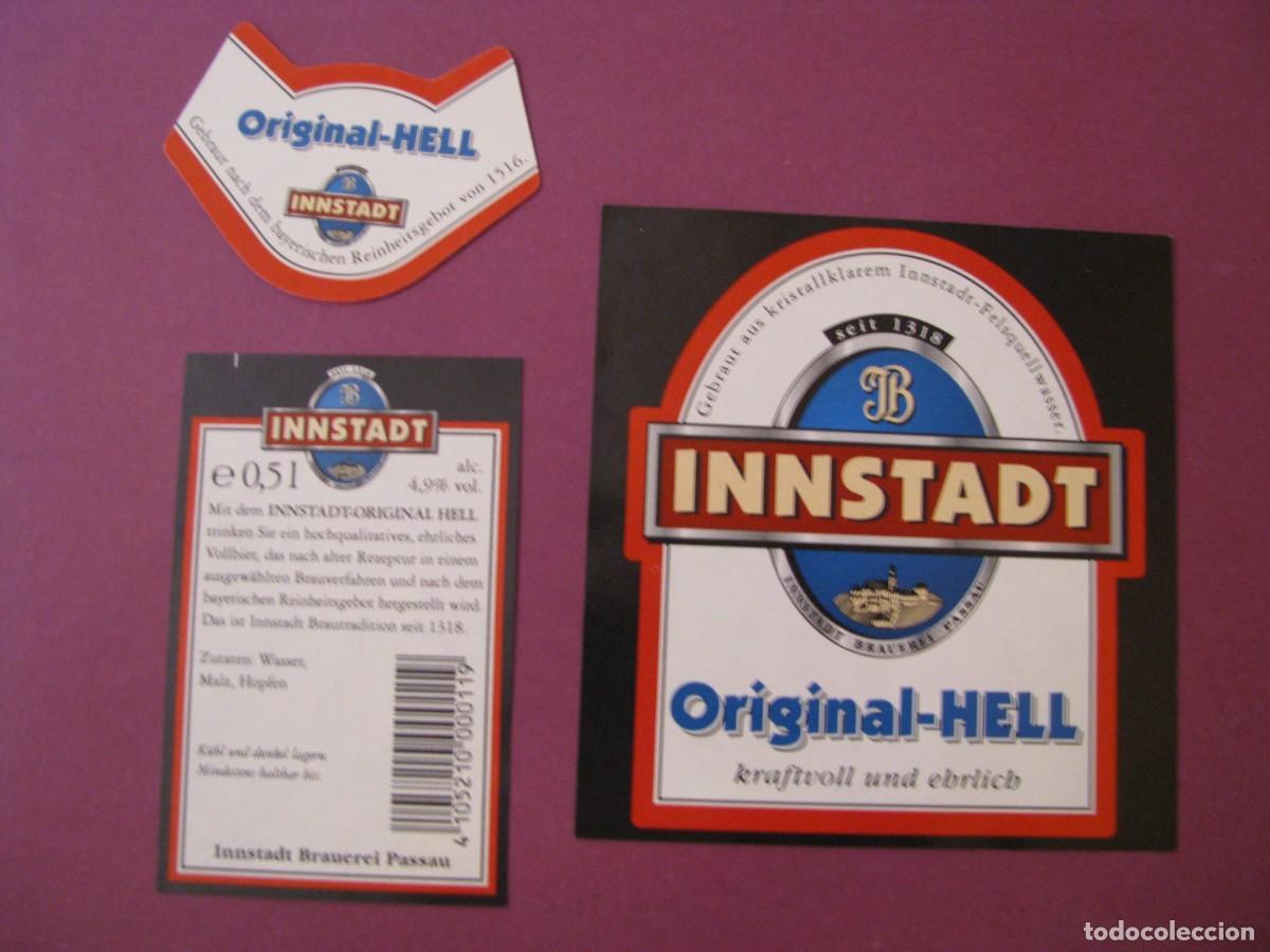 &Eacute;tiquettes anciennes: ETIQUETA, CONTRAETIQUETA Y COLLARIN DE MARCA INNSTADT, ALEMANIA. CERVEZA ORIGINAL-HELL