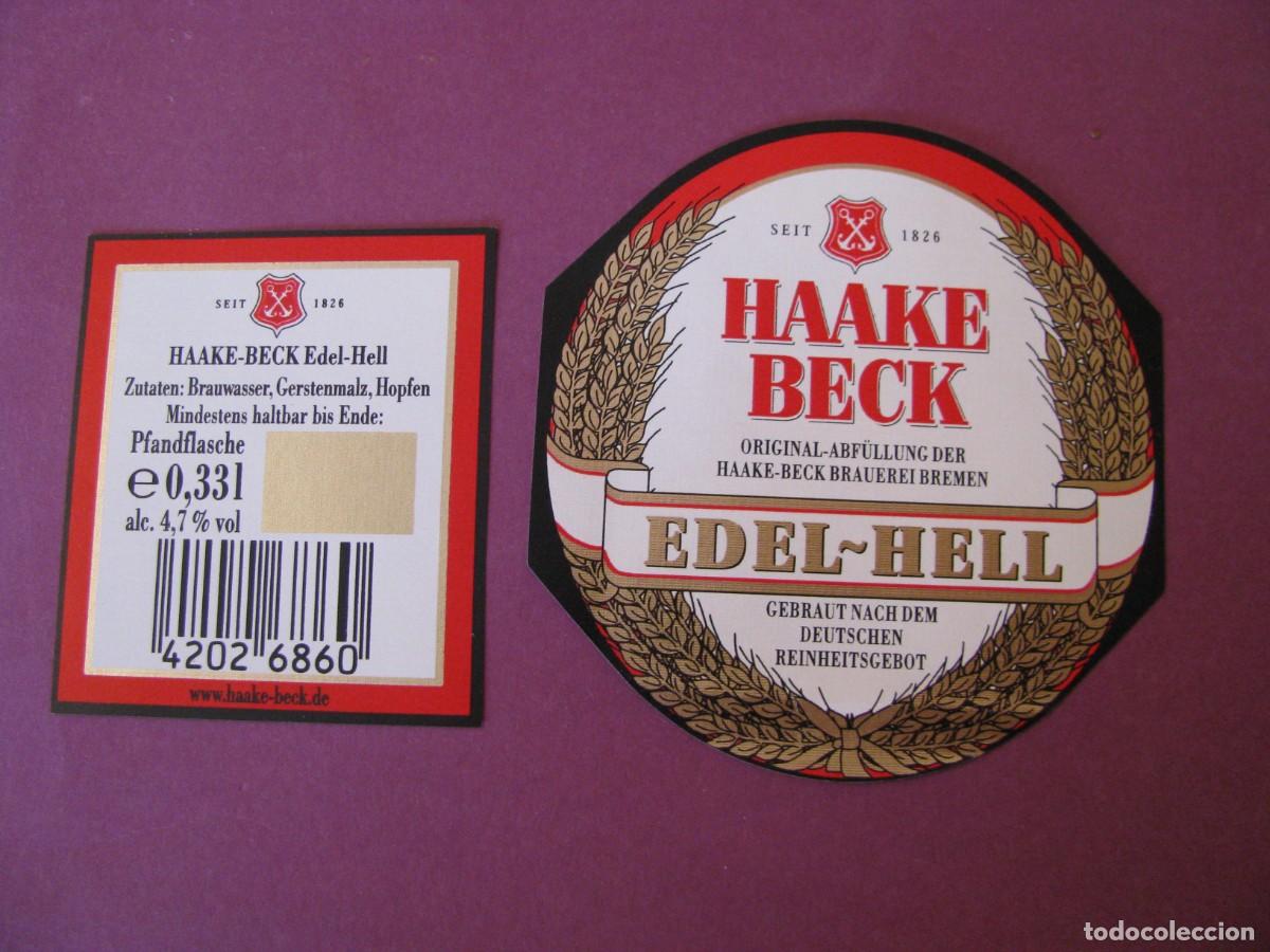 Etiquetas antiguas: ETIQUETA DE CERVEZA HAAKE BECK. EDEL-HELL - Foto 1