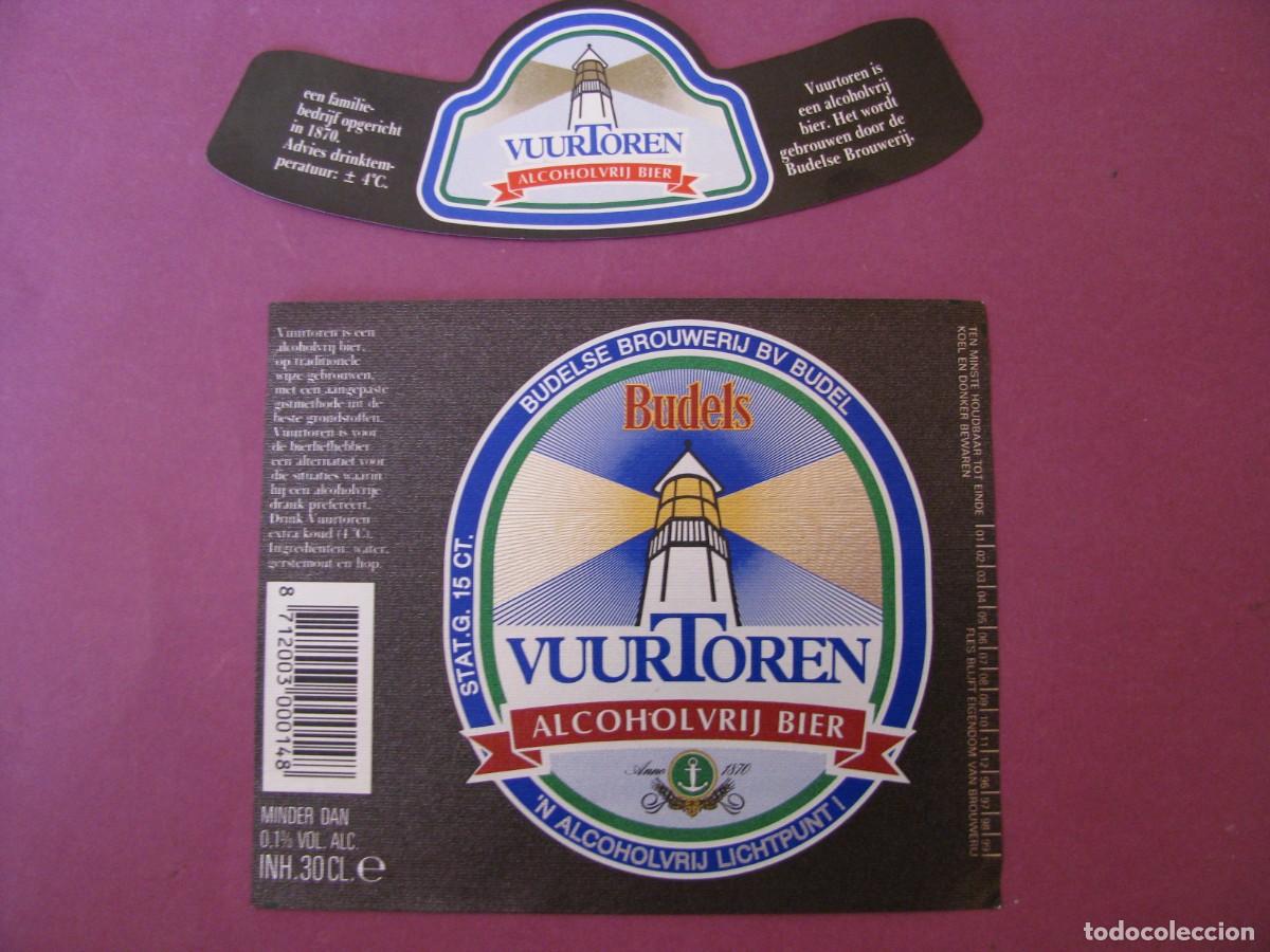 Etiquetas antiguas: ETIQUETA Y COLLARIN DE CERVEZA BUDELS BIER. PAISES BAJOS. VUURTOREN. SIN ALCOHOL