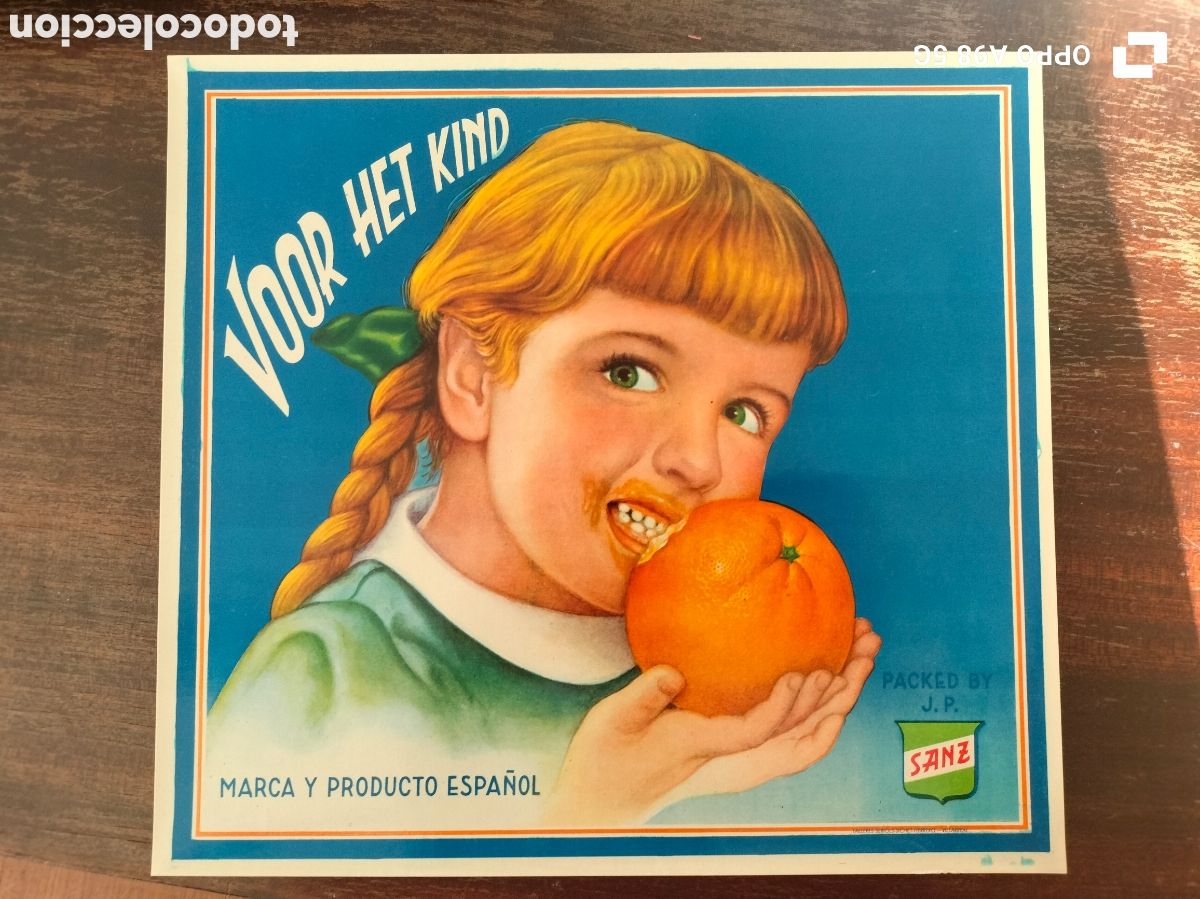Etiquetas antiguas: Etiqueta de naranjas Voor het kind Sanz