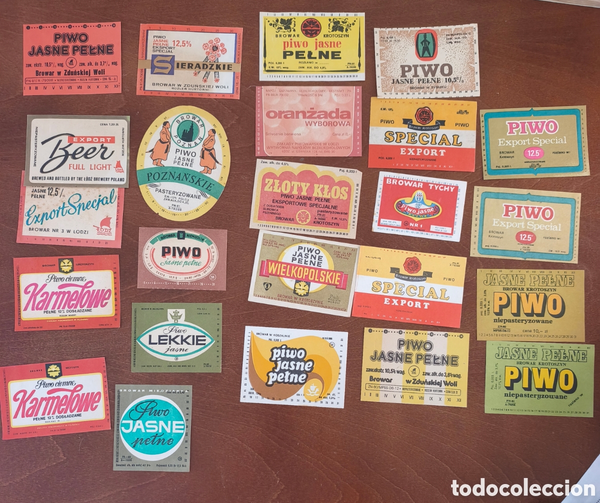 Etiquetas antiguas: 23 etiquetas de cerveza de POLONIA anteriores a 1970