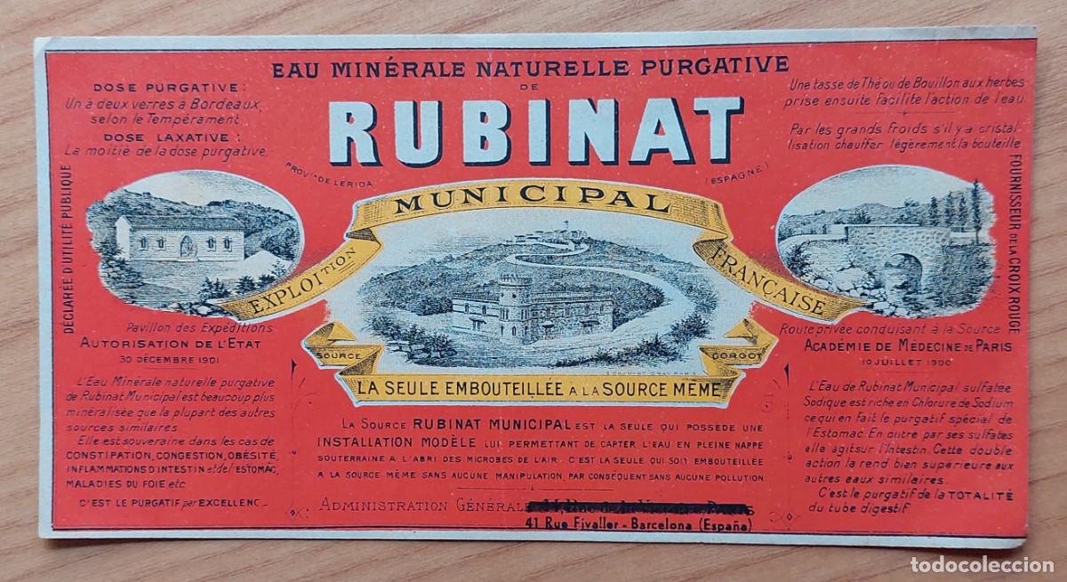 Alte Etiketten: ETIQUETA AGUA RUBINAT LERIDA MINERAL NATURAL PURGATIVA EN FRANCES ANTIGUA VISTAS MANANTIAL