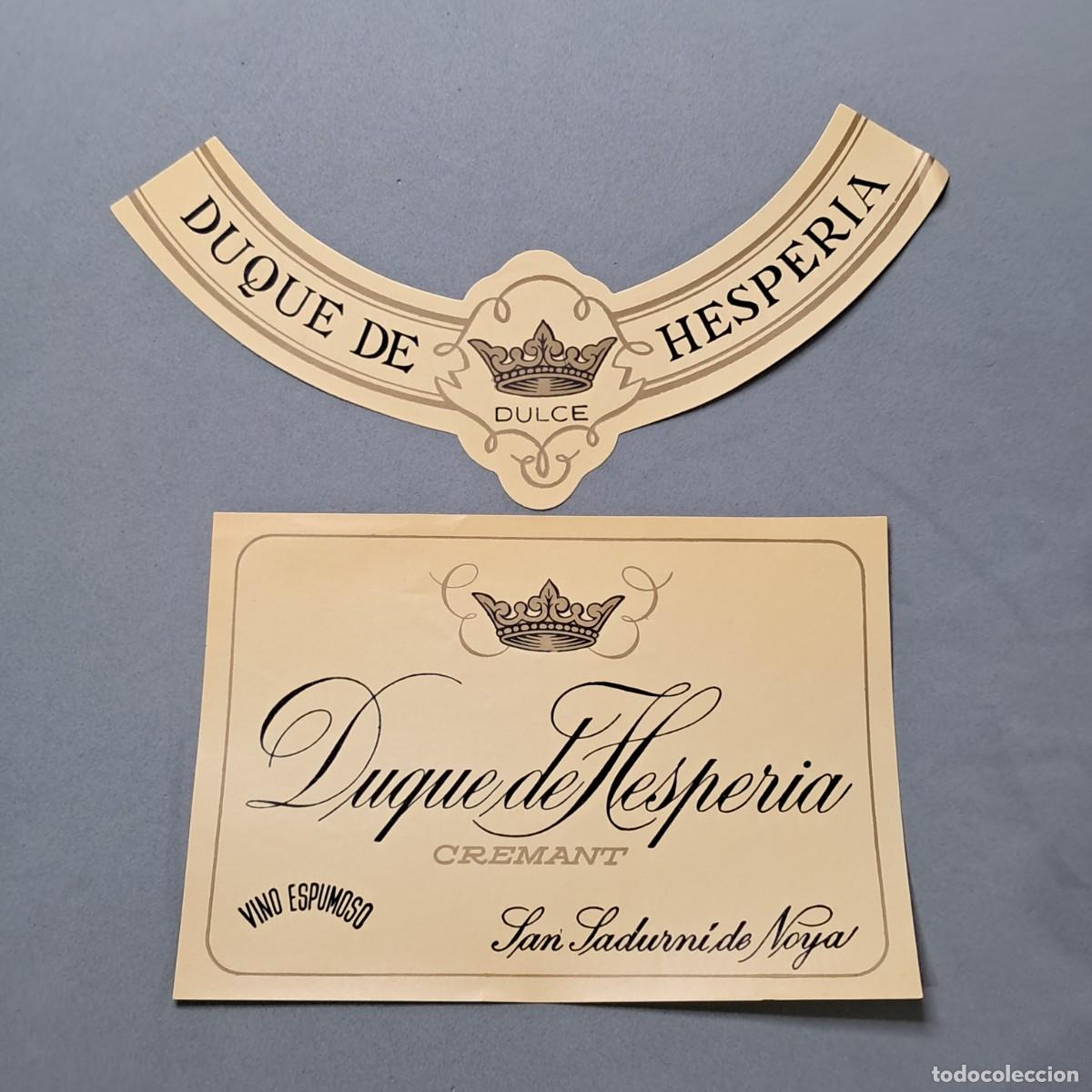 Etiquetas antigas: Antigua etiqueta de vino espumoso Duque de Hesperia Cremant, San Sadurn&iacute; de Noya, Espa&ntilde;a. a&ntilde;o 1969