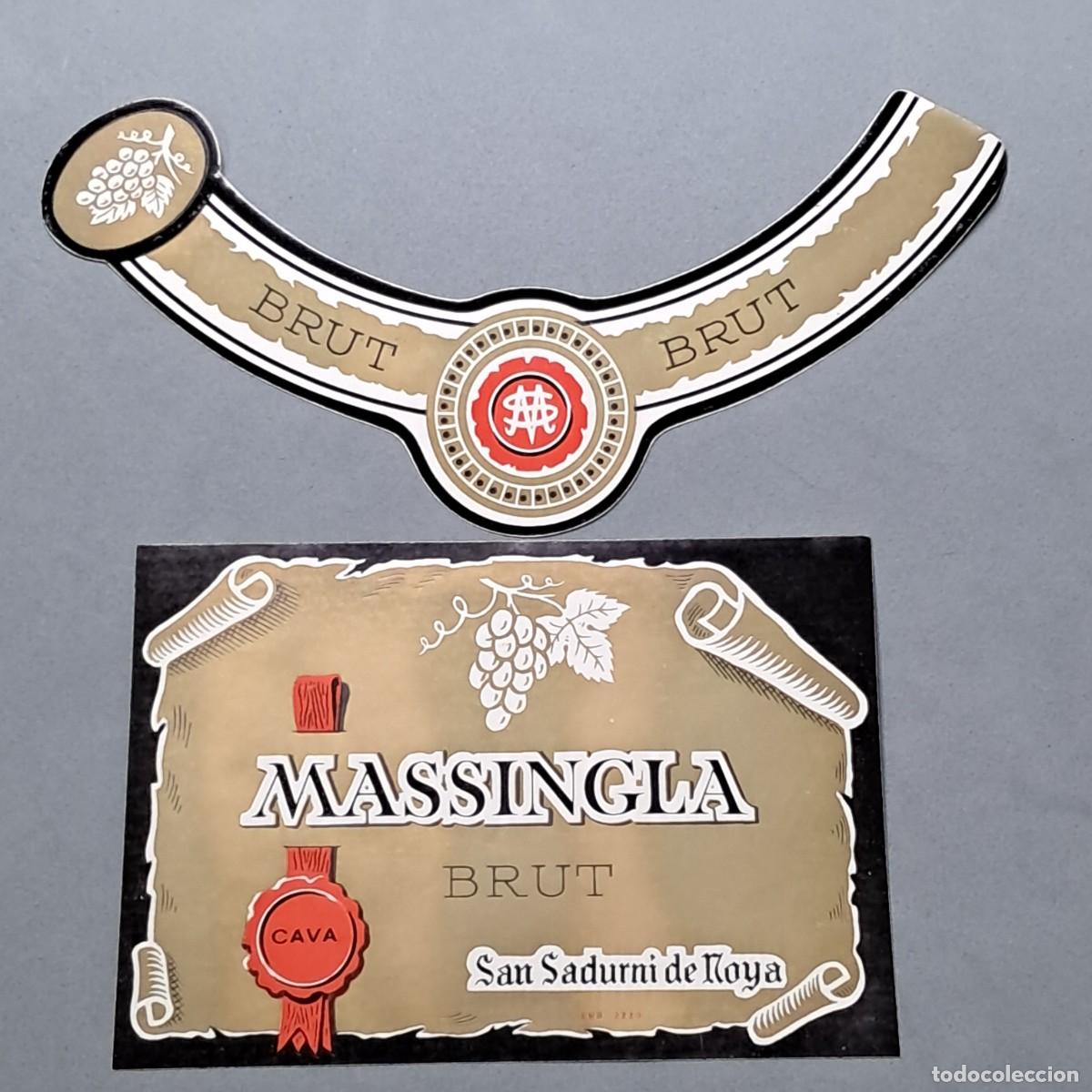 Etiquetas antiguas: Antigua etiqueta decava Massingla Brut, San Sadurn&iacute; de Noya, a&ntilde;o 1972