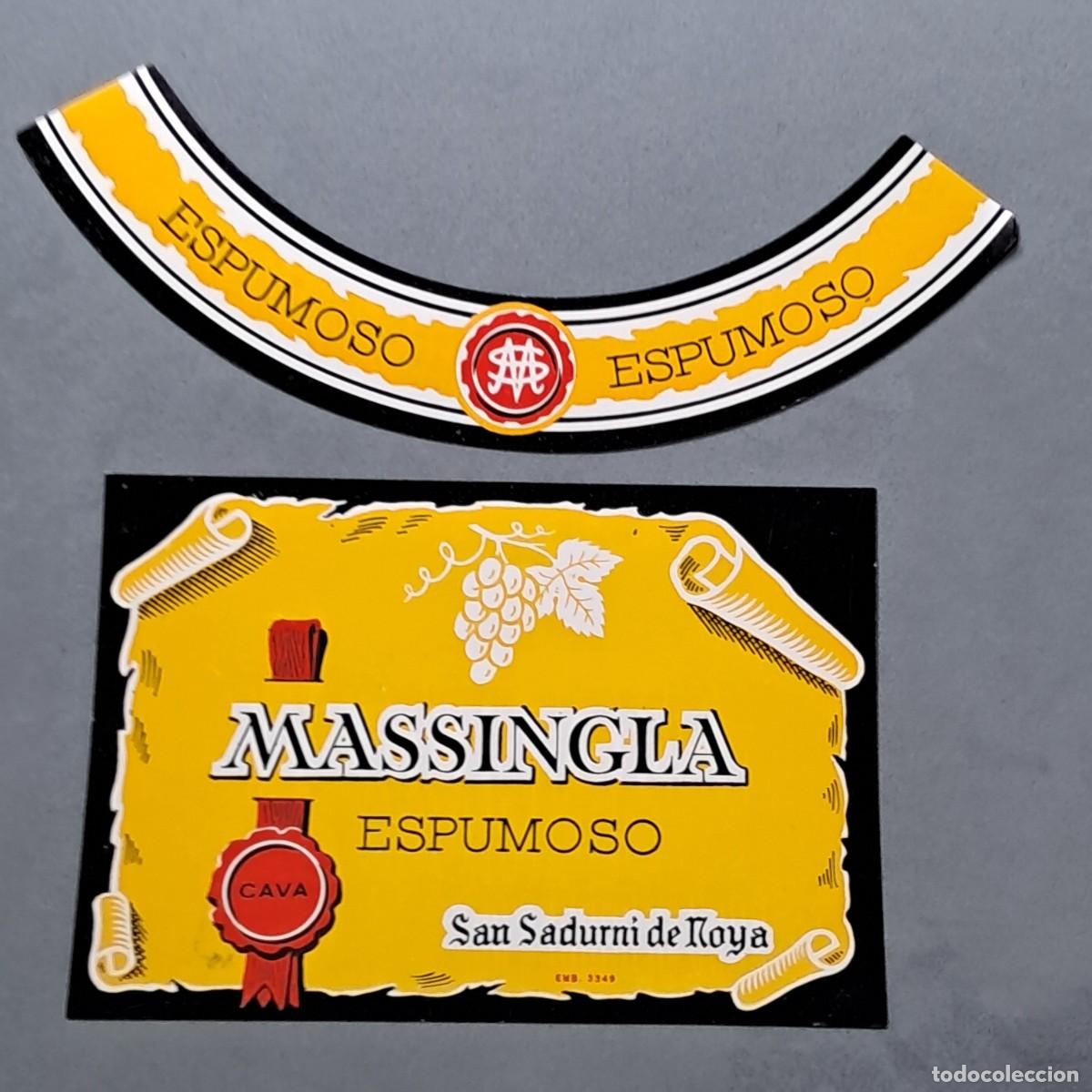 Etiquetas antiguas: Antigua etiqueta de cava Massingla Espumoso, San Sadurn&iacute; de Noya, a&ntilde;o 1970