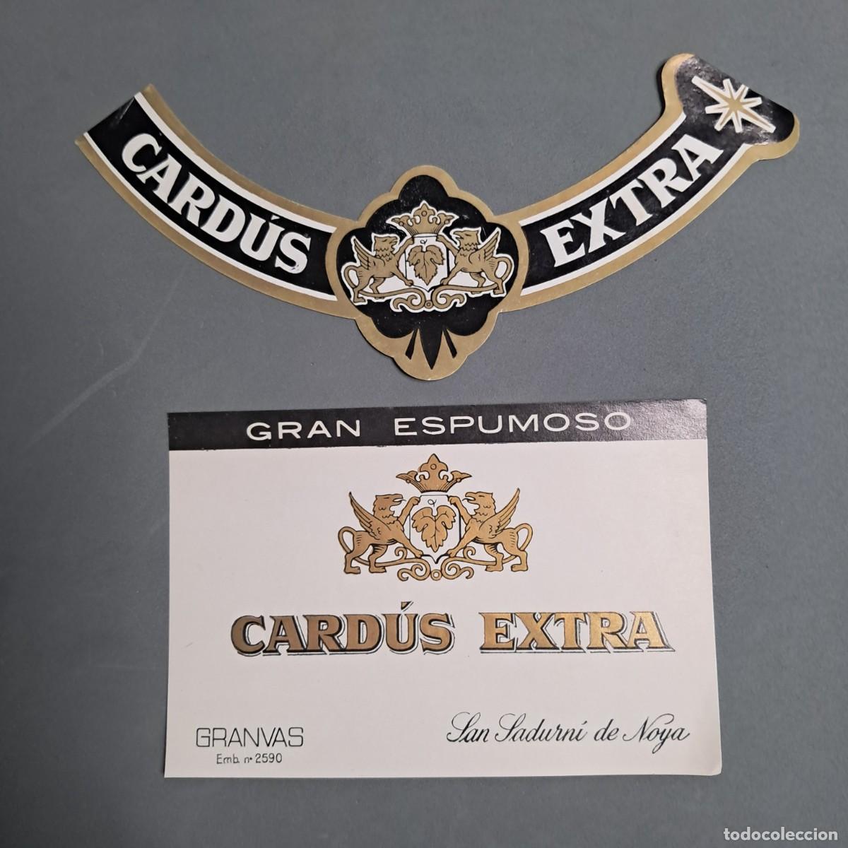 Alte Etiketten: Antigua etiqueta de vino gran espumoso CARD&Uacute;S EXTRA Granvas, San Sadurn&iacute; de Noya, a&ntilde;o 1970
