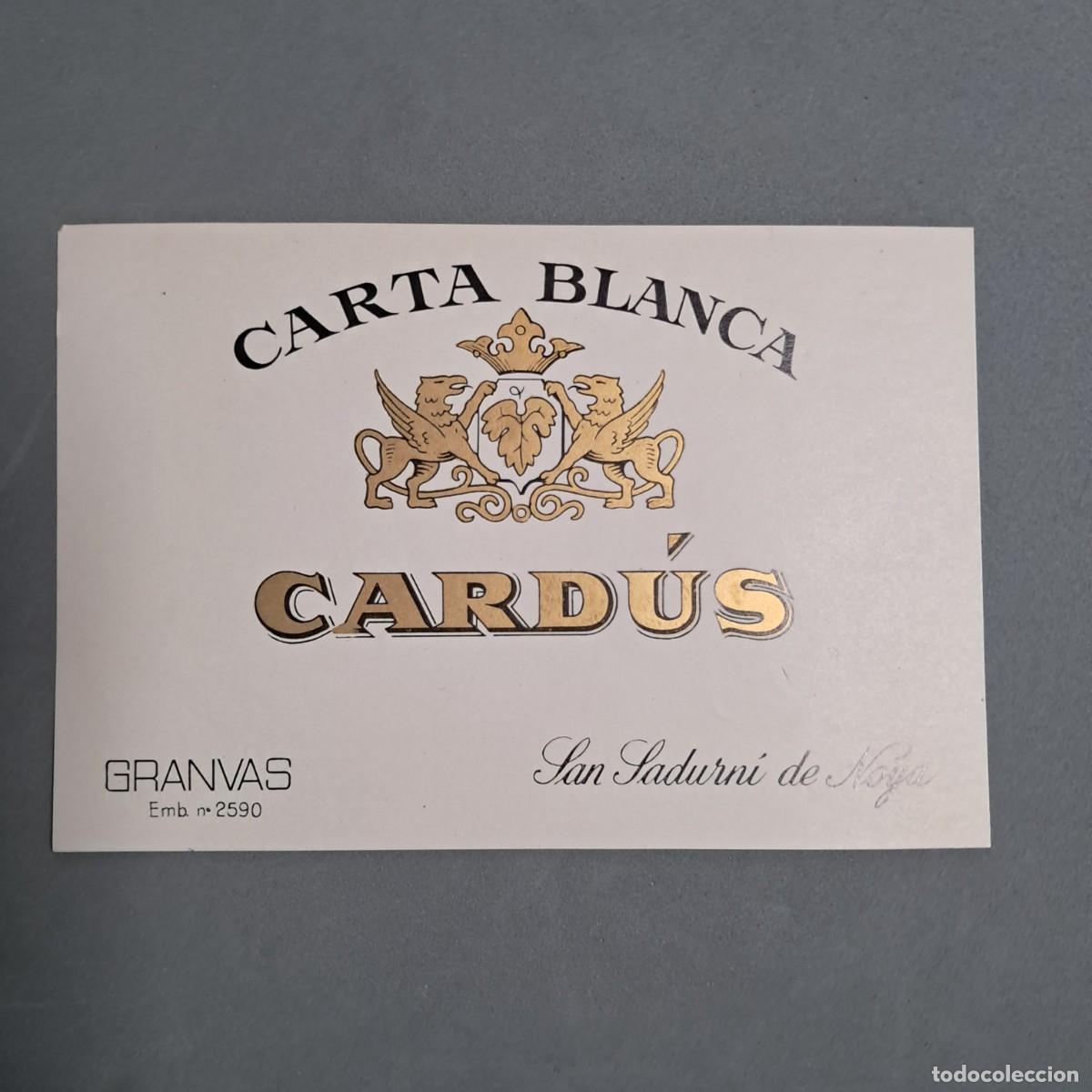 Alte Etiketten: Antigua etiqueta de vino espumoso Carta Blanca CARD&Uacute;S Granvas, San Sadurn&iacute; de Noya, a&ntilde;o 1970