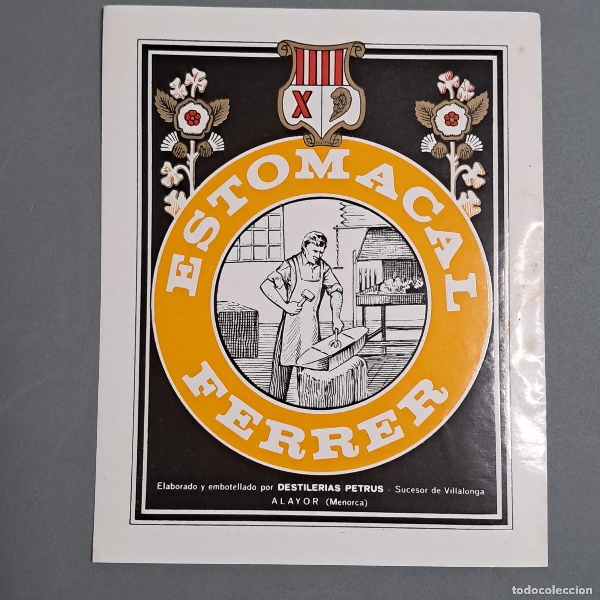 Alte Etiketten: Antigua etiqueta de ESTOMACAL FERRER Destilerias Petrus Sucesor de Vilallonga ALAYOR Menorca, 1970